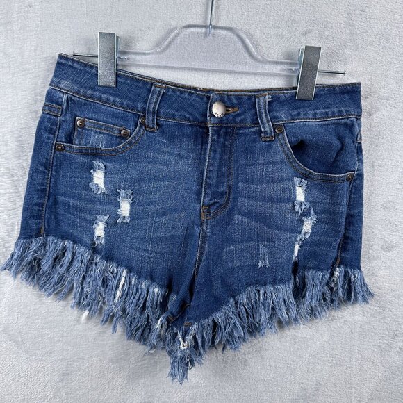 Elan Denim Jeans Shorts Distressed Stretch Mid Rise Women's Blue Size Small - Picture 1 of 8
